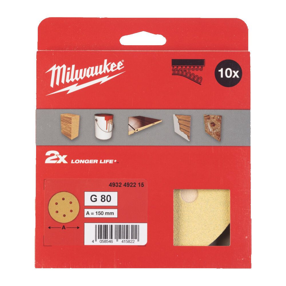Шліфувальний папір HP MILWAUKEE діаметр 150мм/6 HL, зерно 80, (10шт) (4932492215)