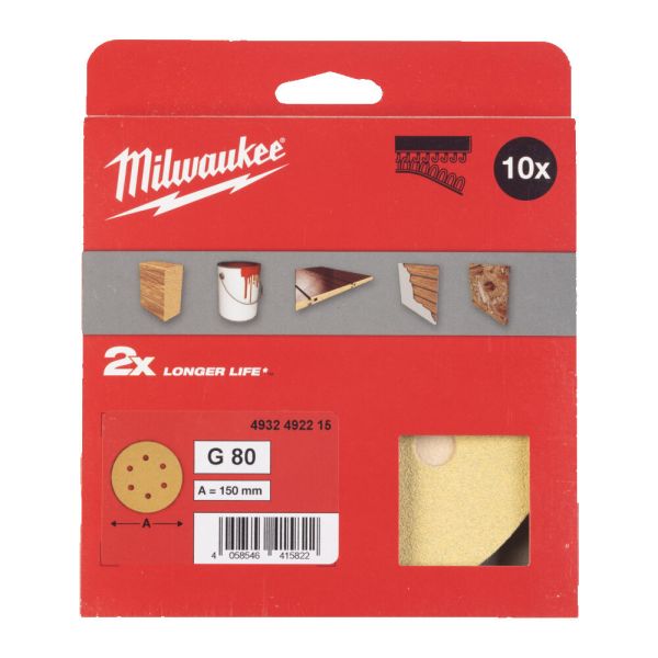Шліфувальний папір HP MILWAUKEE діаметр 150мм/6 HL, зерно 80, (10шт) (4932492215)