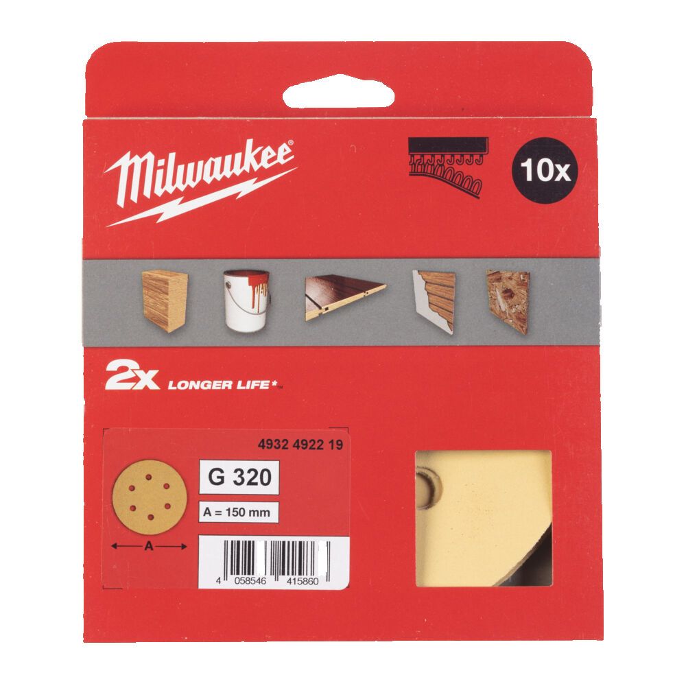 Папір шліфувальний HP MILWAUKEE діаметр 150мм/6 HL, зерно 320, (10шт) (4932492219)