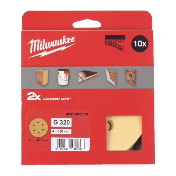 Папір шліфувальний HP MILWAUKEE діаметр 150мм/6 HL, зерно 320, (10шт) (4932492219)