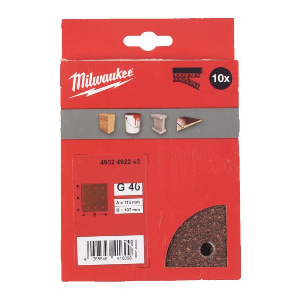 Папір шліфувальний MILWAUKEE, 115x107мм HL, зерно 40, (10шт) (4932492242)