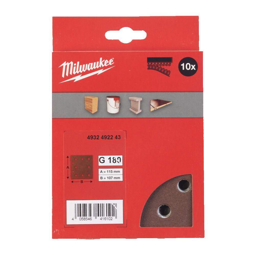 Папір шліфувальний MILWAUKEE, 115x107мм HL, зерно 180, (10шт) (4932492243)