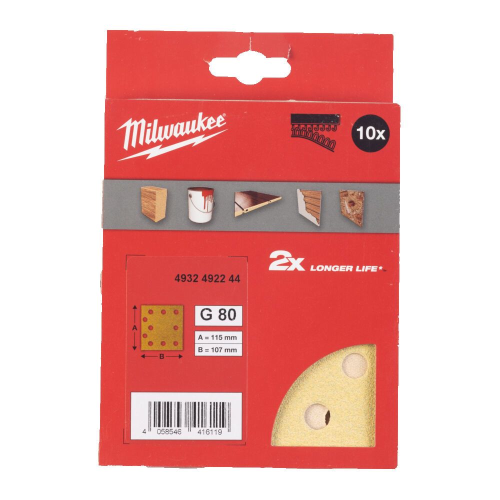 Папір шліфувальний HP MILWAUKEE, 115х107мм HL, зерно 80, (10шт) (4932492244)