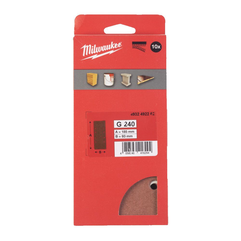 Папір шліфувальний MILWAUKEE, 93x185мм HL, зерно 240, (10шт) (4932492262)