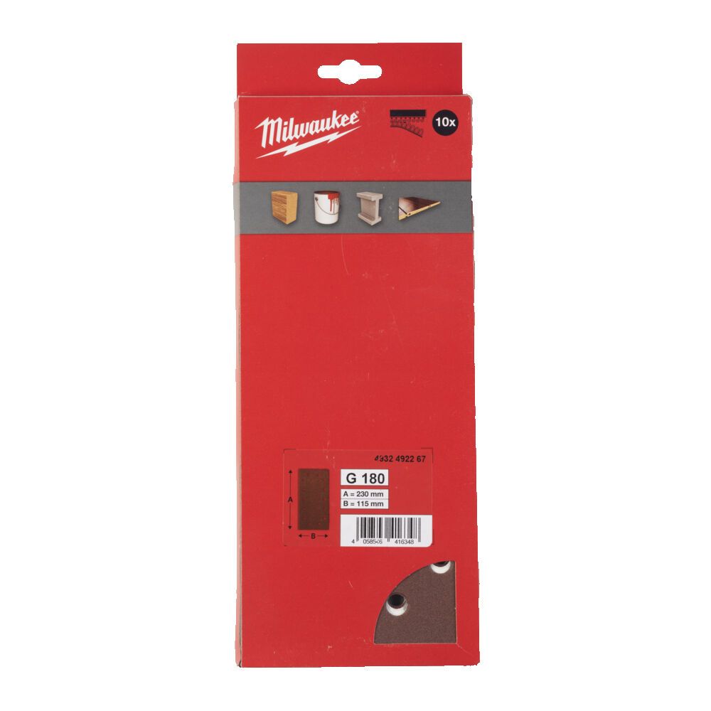 Папір щліфувальний MILWAUKEE, 115x230мм HL, зерно 180, (10шт) (4932492267)
