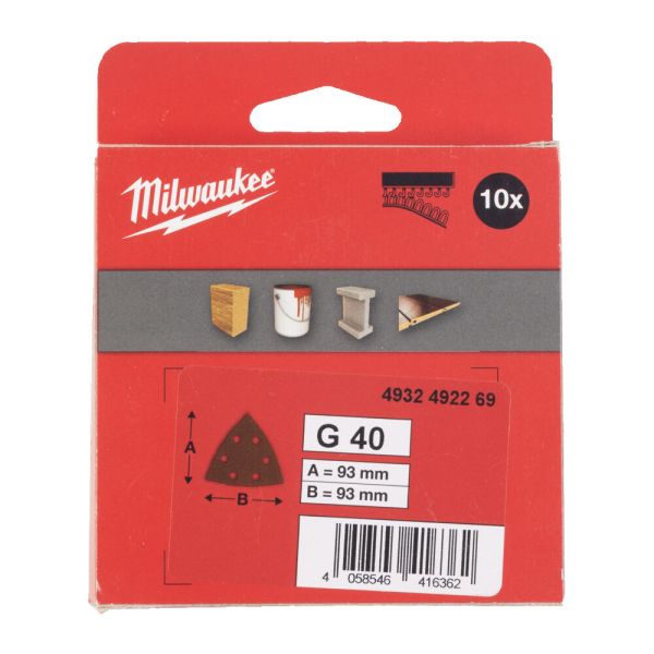 Папір шліфувальний MILWAUKEE, 93х93х93мм HL, зерно 40, (10шт) (4932492269)