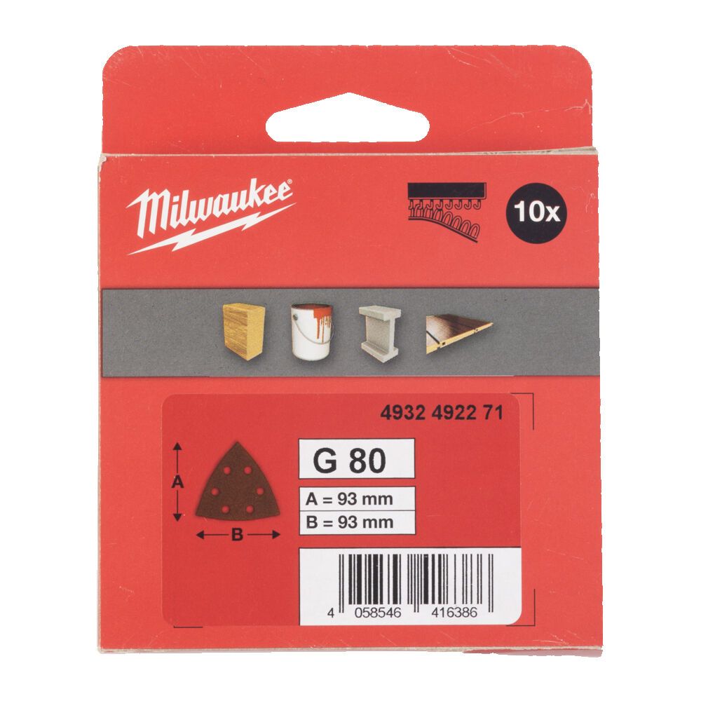 Папір шліфувальний MILWAUKEE, 93х93х93мм HL, зерно 80, (10шт) (4932492271)