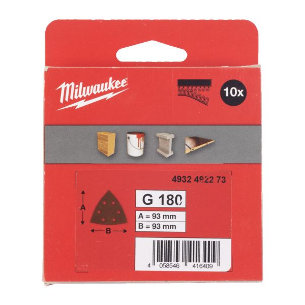 Папір шліфувальний MILWAUKEE, 93х93х93мм HL, зерно 180, (10шт) (4932492273)