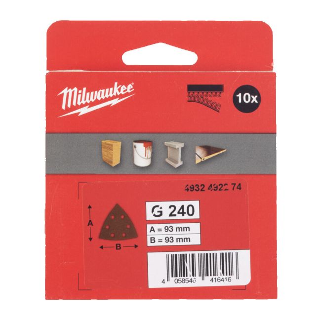 Папір шліфувальний MILWAUKEE, 93х93х93мм HL, зерно 240, (10шт) (4932492274)