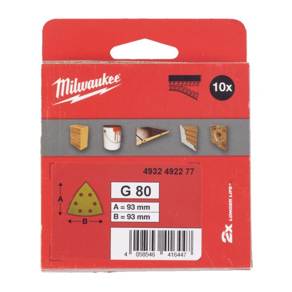 Папір шліфувальний HP MILWAUKEE, 93х93х93мм HL, зерно 80, (10шт) (4932492277)