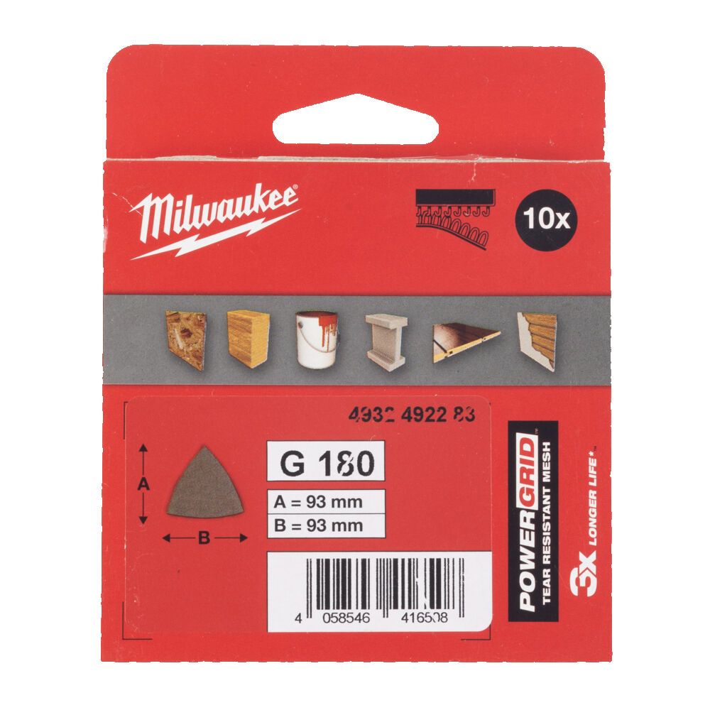 Сітка шліфувальна PG Mesh HL MILWAUKEE, 93х93х93мм, зерно 180, (10шт) (4932492283)