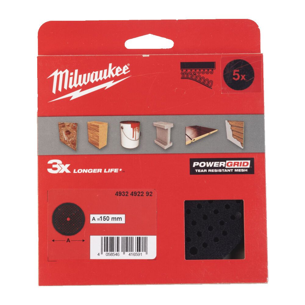 Підкладка захисна MILWAUKEE, діаметр 150мм (111 отворів) (5 шт) (4932492292)