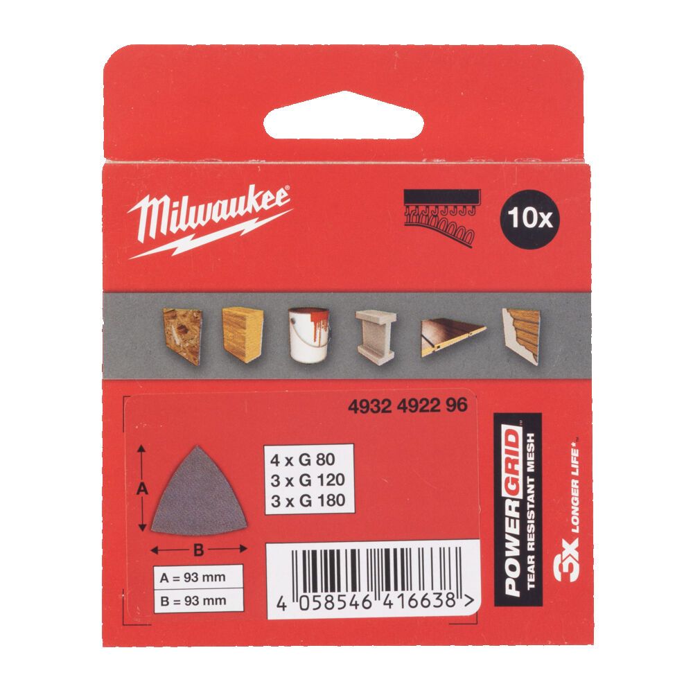 Набір сіток шліфувальних PG Mesh HL MILWAUKEE, 93х93х93мм, (10шт) (4932492296)