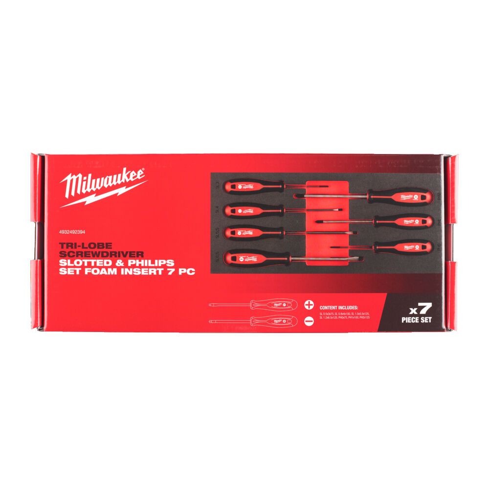 Ложемент з викрутками MILWAUKEE з тригранною рукояткою, SL+PH (7шт) (45х175,8х417мм) для візків (4932492394)