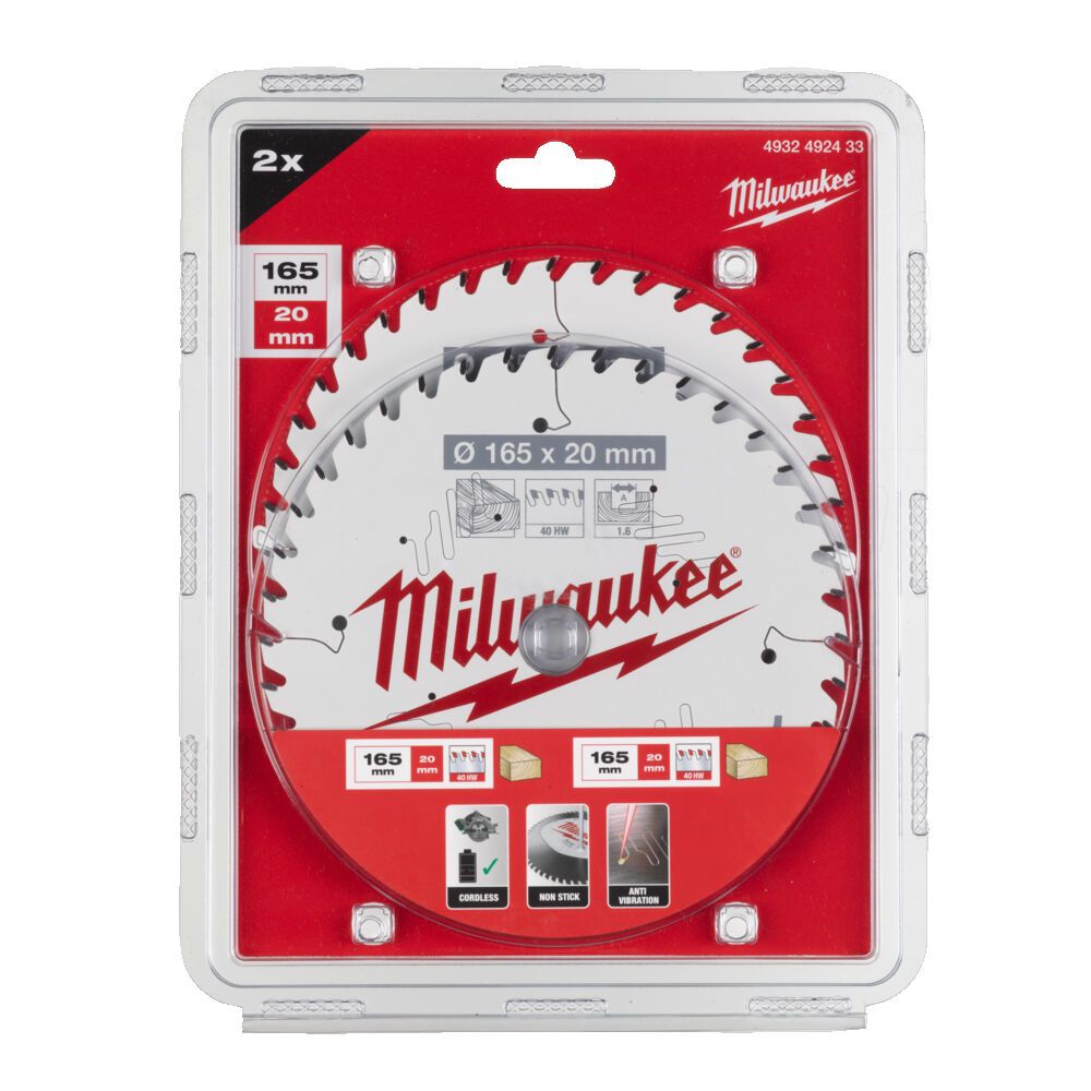 Набір дисків пиляльних MILWAUKEE, діаметр 165х20х40зуб. (2шт 4932492433) (4932492433)