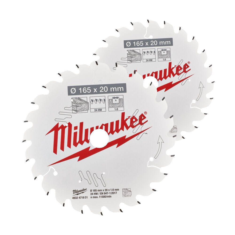 Набір дисків пиляльних MILWAUKEE, діаметр 165х20х40зуб. (2шт 4932492433) (4932492433)