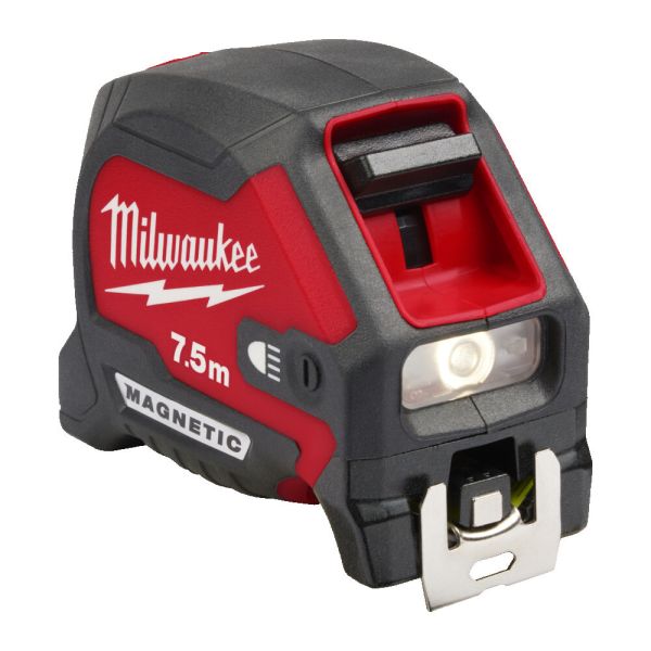 Рулетка магнітна MAGNETIC MILWAUKEE з LED підсвіткою, 7,5м, (30мм) (4932492469)