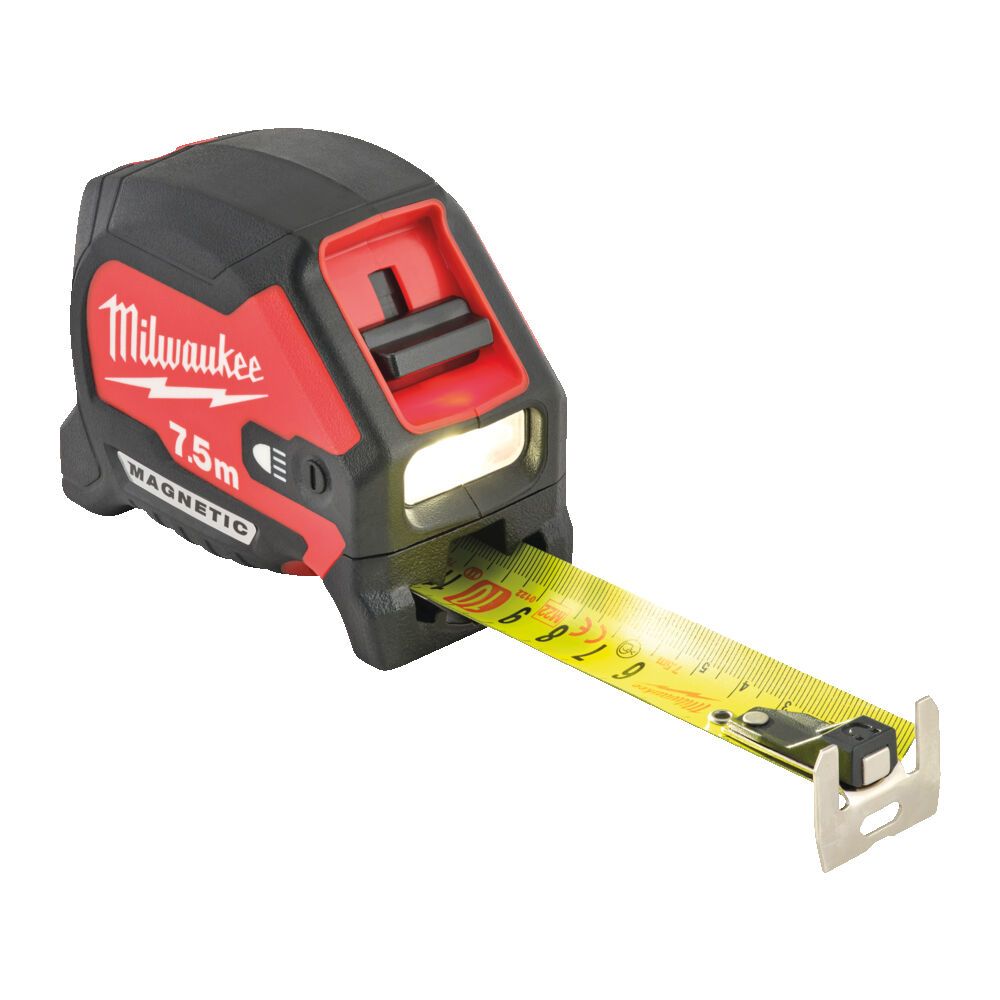 Рулетка магнітна MAGNETIC MILWAUKEE з LED підсвіткою, 7,5м, (30мм) (4932492469)