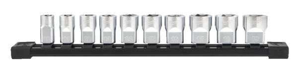 Набор головок торцевих хромованих 3/8'' MILWAUKEE,   (10–19мм) на планке (10шт) (4932492507)