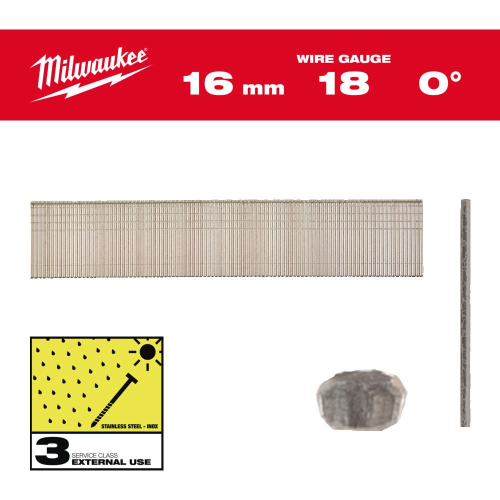 Цвяхи з нержавійки з Т-образною головкою MILWAUKEE, 18G/0 градусів/16мм, (10000шт) (4932492557)