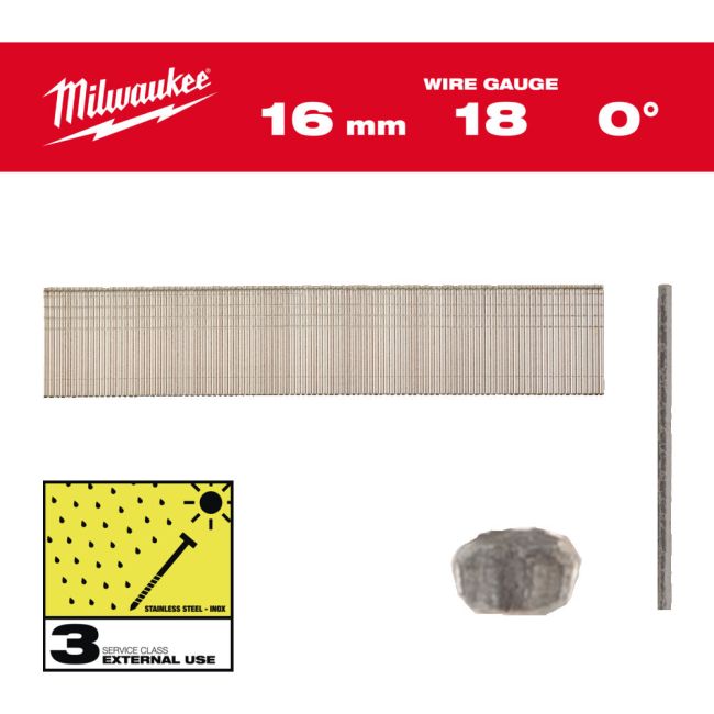 Цвяхи з нержавійки з Т-образною головкою MILWAUKEE, 18G/0 градусів/16мм, (10000шт) (4932492557)