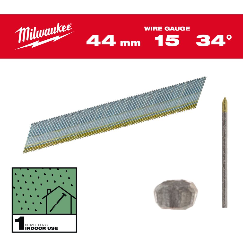 Цвяхи оцинковані з D-образною головкою MILWAUKEE, 15G/34 градуси/44мм, (2500шт) (4932492576)