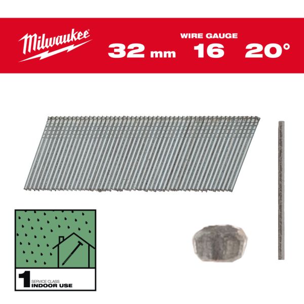 Цвяхи оцинковані з Т-образною головкою MILWAUKEE, 16G/20 градусів/32мм, (2000шт) (4932492582)