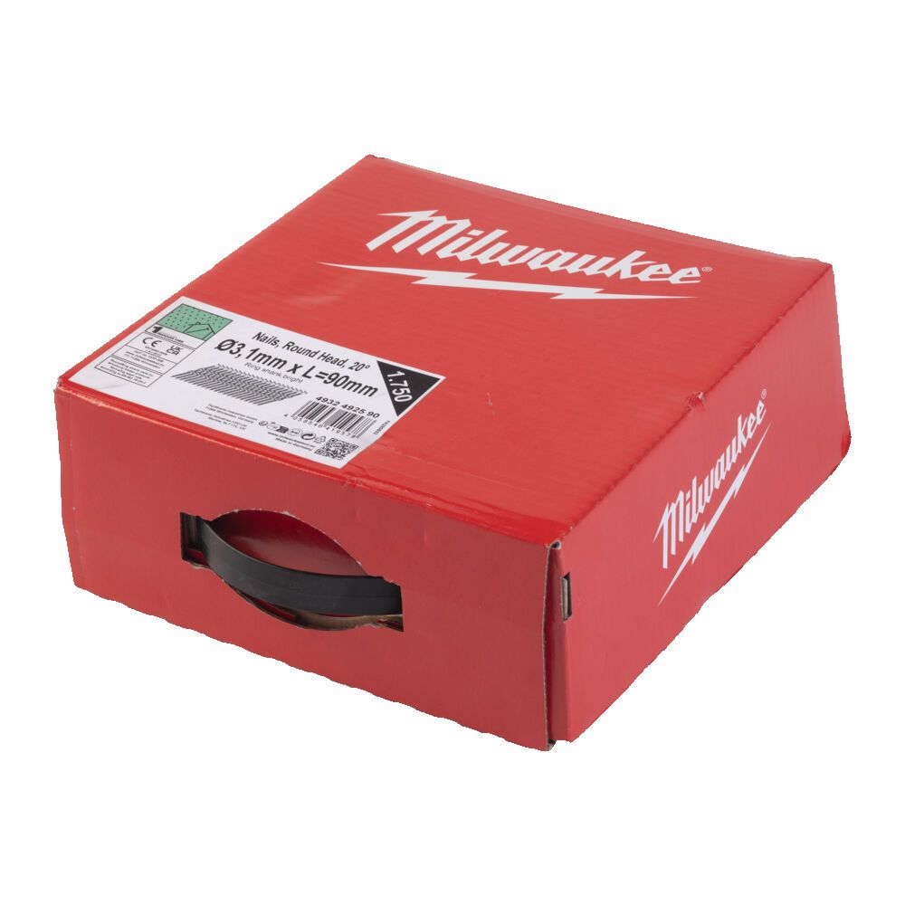 Цвяхи з кільцевою накаткою та круглою головкою MILWAUKEE, 3,1х7,4мм/20 градусів/90мм (1750шт) (4932492590)