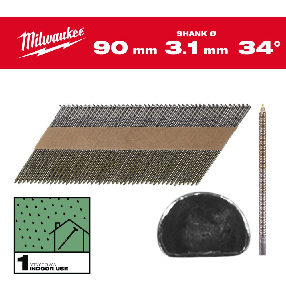 Цвяхи з кільцевою накаткою та D-образною головкою MILWAUKEE, 3,1/34 градуси/50мм (2200шт) (4932492604)