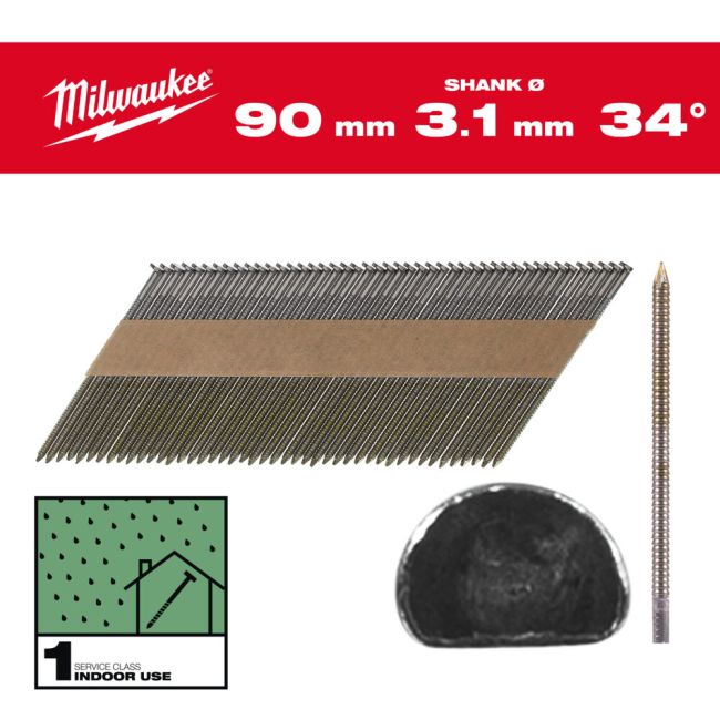Цвяхи з кільцевою накаткою та D-образною головкою MILWAUKEE, 3,1/34 градуси/50мм (2200шт) (4932492604)