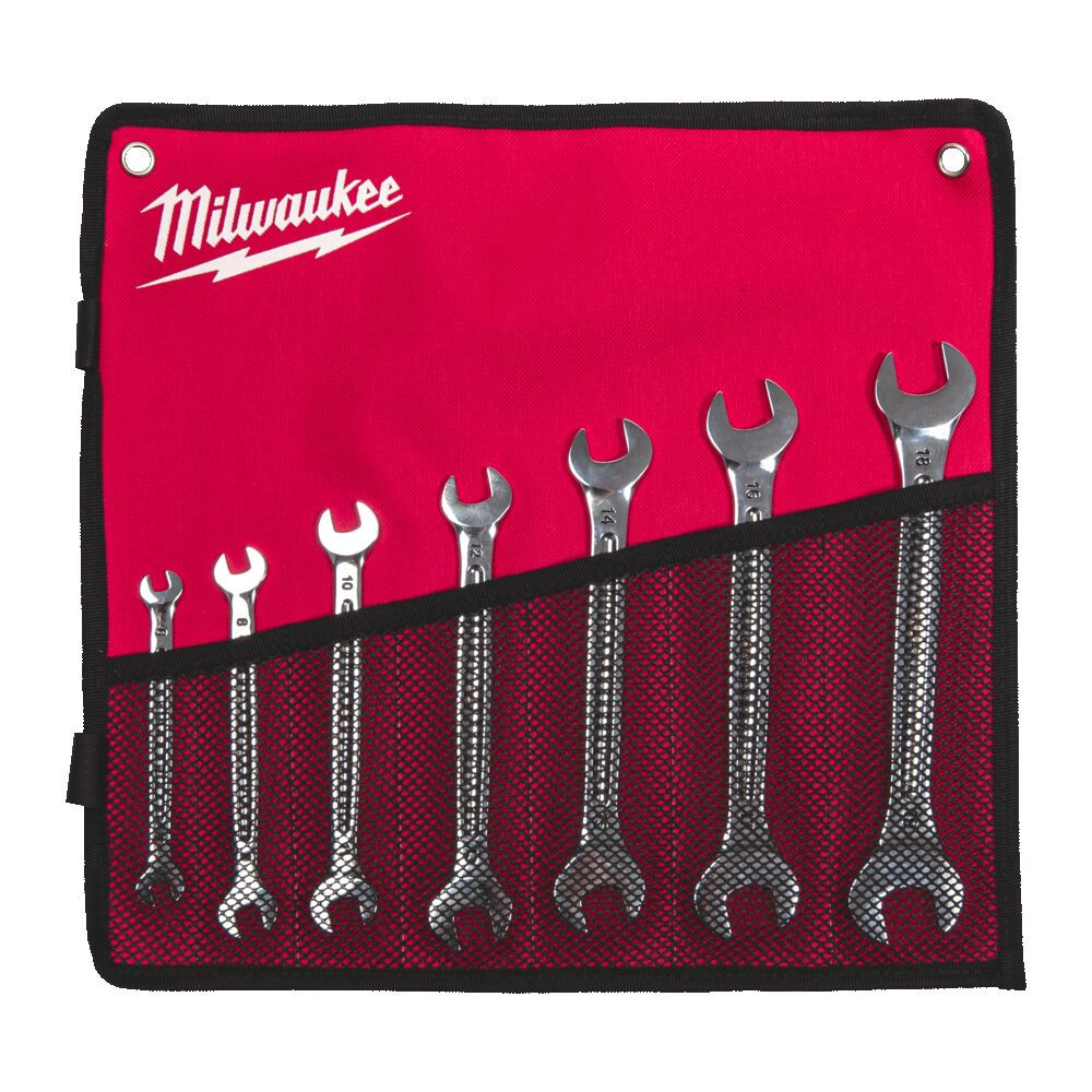 Набір ключів ріжкових метричних хромованих MILWAUKEE, (6x7, 8x9, 10x11, 12x13, 14x15, 16x17, 18x19мм) (7шт) трикотажний чохол (4932492713)