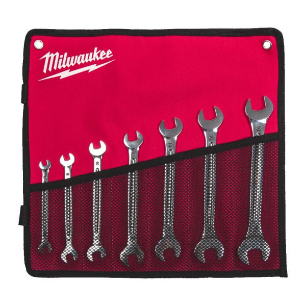 Набір ключів ріжкових метричних хромованих MILWAUKEE, (6x7, 8x9, 10x11, 12x13, 14x15, 16x17, 18x19мм) (7шт) трикотажний чохол (4932492713)