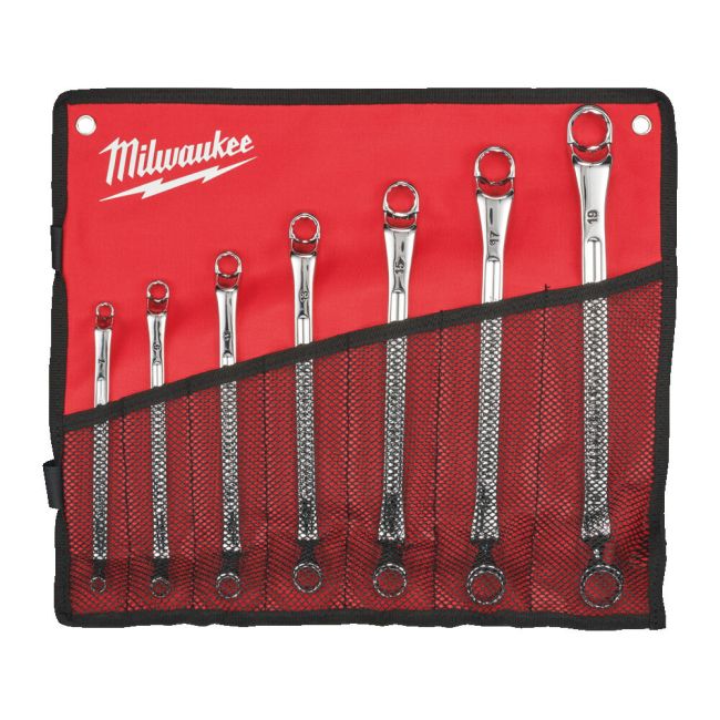 Набір ключів накидних метричних хромованих MILWAUKEE, (6x7/8x9/10x11/12x13/14x15/16x17/18x19мм) (7шт) трикотажний чохол (4932492737)