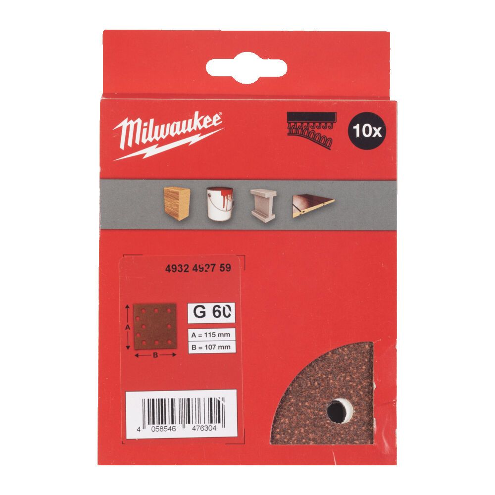 Папір шліфувальний MILWAUKEE, 115x107мм HL, зерно 60, (10шт) (4932492759)
