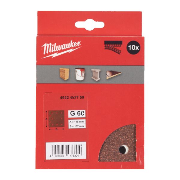 Папір шліфувальний MILWAUKEE, 115x107мм HL, зерно 60, (10шт) (4932492759)