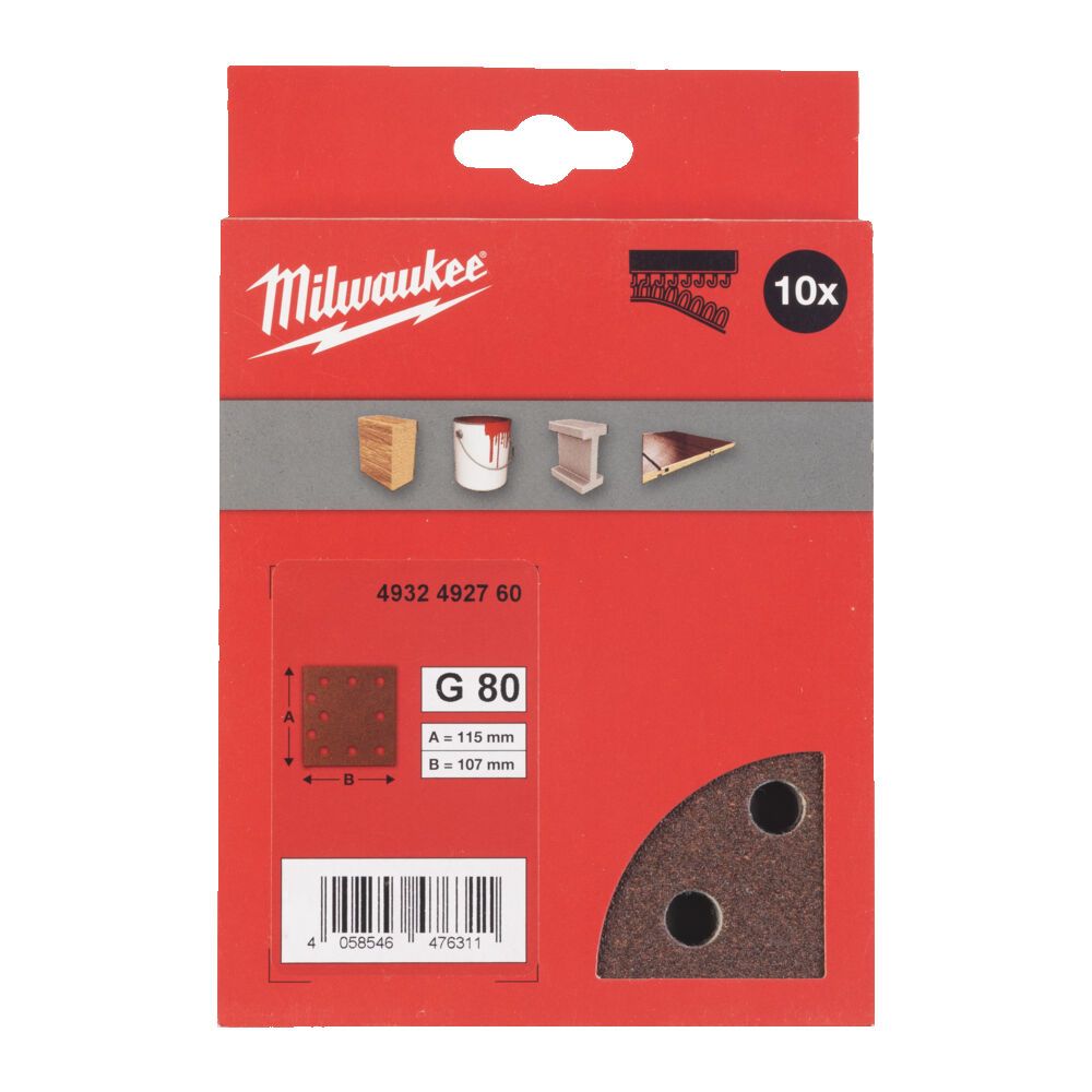 Папір шліфувальний MILWAUKEE, 115x107мм HL, зерно 80, (10шт) (4932492760)