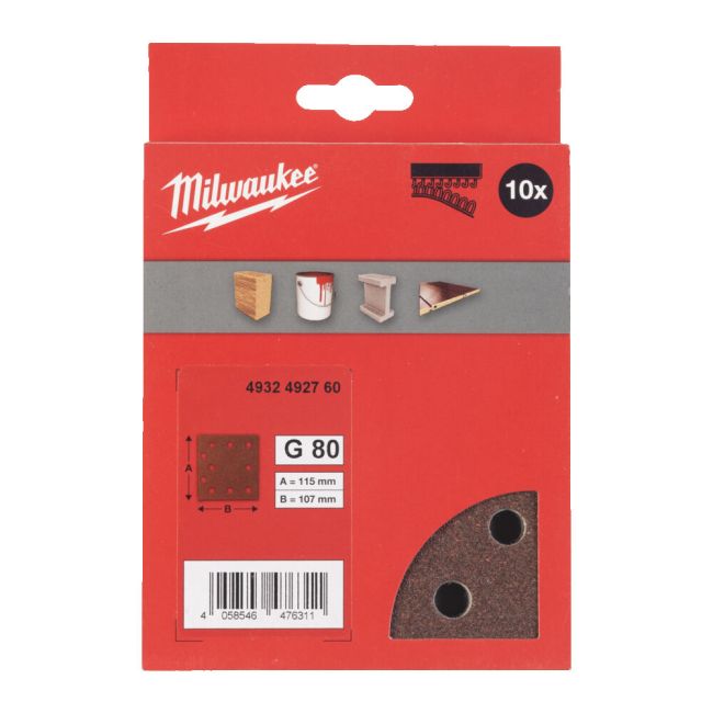 Папір шліфувальний MILWAUKEE, 115x107мм HL, зерно 80, (10шт) (4932492760)