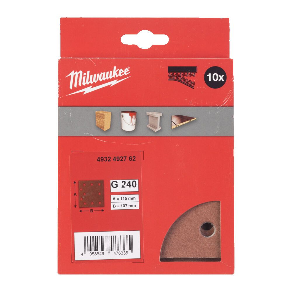 Папір шліфувальний MILWAUKEE, 115x107мм HL, зерно 240, (10шт) (4932492762)