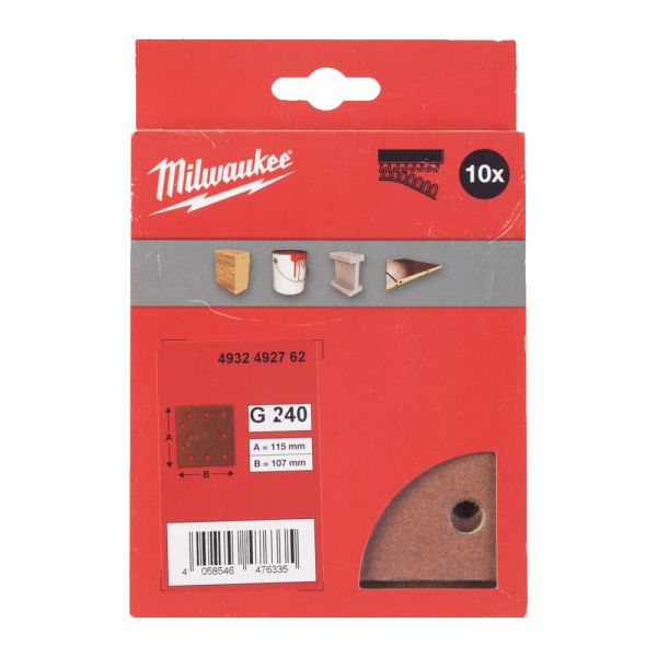 Папір шліфувальний MILWAUKEE, 115x107мм HL, зерно 240, (10шт) (4932492762)