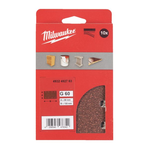 Папір шліфувальний MILWAUKEE, 80x133мм HL, зерно 60, (10шт) (4932492763)