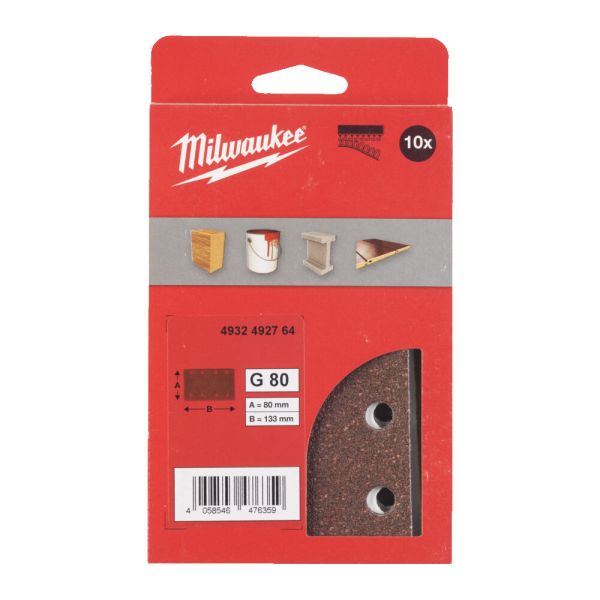 Папір шліфувальний MILWAUKEE, 80x133мм HL, зерно 80, (10шт) (4932492764)