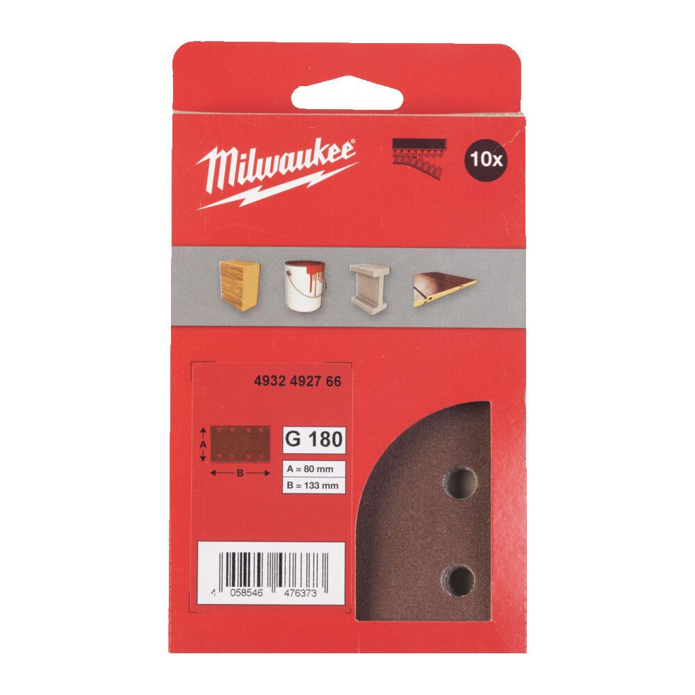 Папір шліфувальний MILWAUKEE, 80x133мм HL, зерно 180, (10шт) (4932492766)