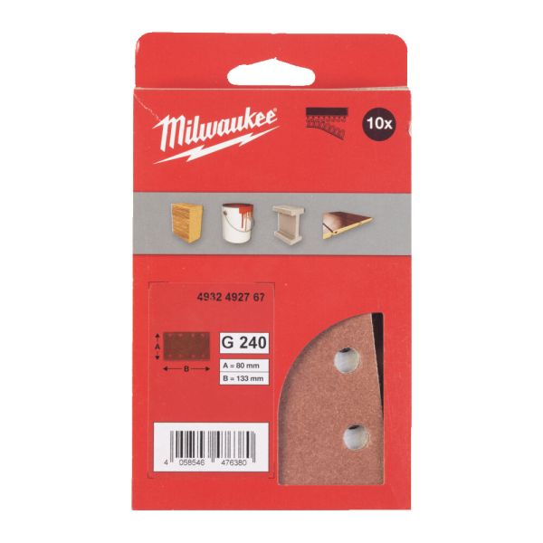 Папір шліфувальний MILWAUKEE, 80x133мм HL, зерно 240, (10шт) (4932492767)