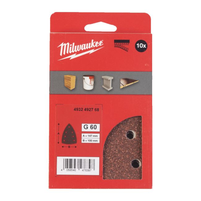 Папір шліфувальний дельтавидний MILWAUKEE, 100х147мм HL, зерно 60 (10шт) (4932492768)