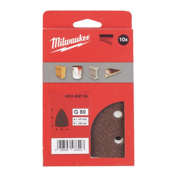Папір шліфувальний дельтавидний MILWAUKEE, 100х147мм HL, зерно 80 (10шт) (4932492769)