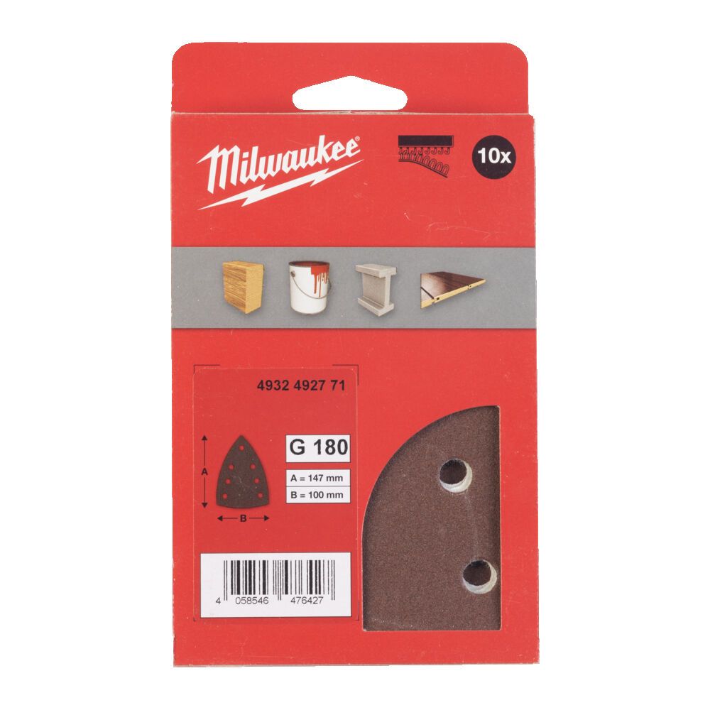 Папір шліфувальний дельтавидний MILWAUKEE, 100х147мм HL, зерно 180 (10шт) (4932492771)