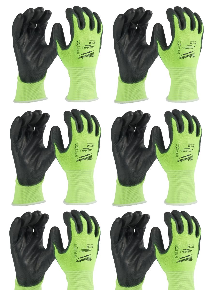Рукавиці робочі сигнальні Hi-Vis MILWAUKEE, з опором порізам 3/C рівня, розмір 10/XL, (12 пар) (4932492921)
