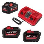 Енергокомплект Li-Ion MILWAUKEE, M18 HNRGO1-823 (зарядний пристрій M18 DFC, 1 акумулятор М18 НВ8 8Аг, 2 акумулятори М18 НВ12 12А (4932492933)
