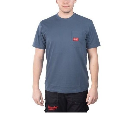 Футболка MILWAUKEE WTSSBLU-M, з карманом та коротким рукавом, синя, (розмір M) (4932493014)