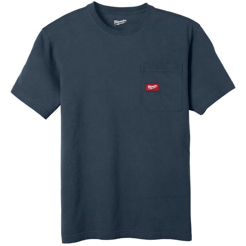 Футболка MILWAUKEE WTSSBLU-XXL, з карманом та коротким рукавом, синя, (розмір XXL) (4932493017)